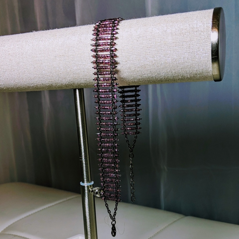 Purple beaded choker adjustable 13" - 14"